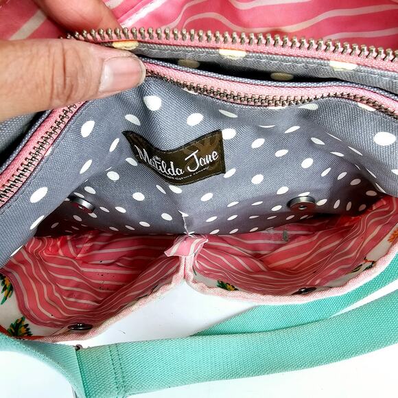 Matilda Jane Over The Moon Messenger Floral Diaper Bag & Pad Gray Teal - Picture 10 of 16